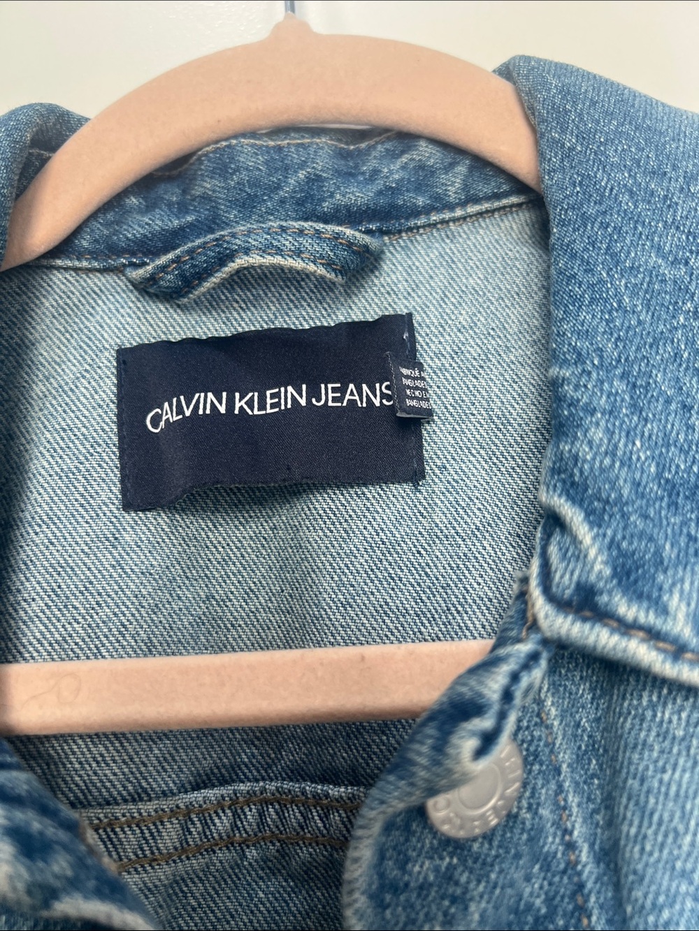 Calvin Klein Jeans Distressed Cropped Denim Jacket - Medium Blue - Picture 2 of 3